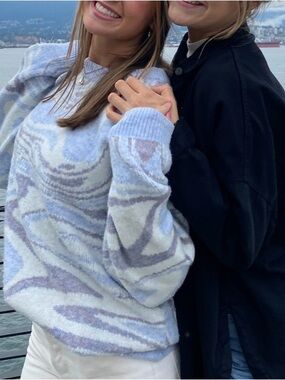 Glassons Pale Blue & Cream Wave Crewneck Sweater